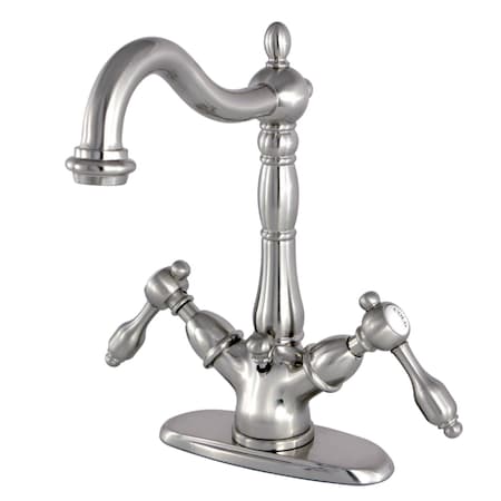 Kingston Brass Tudor 2-Handle Bathroom Faucet W/Brass Pop-Up & Cover Plate, Nickel KS1438TAL
